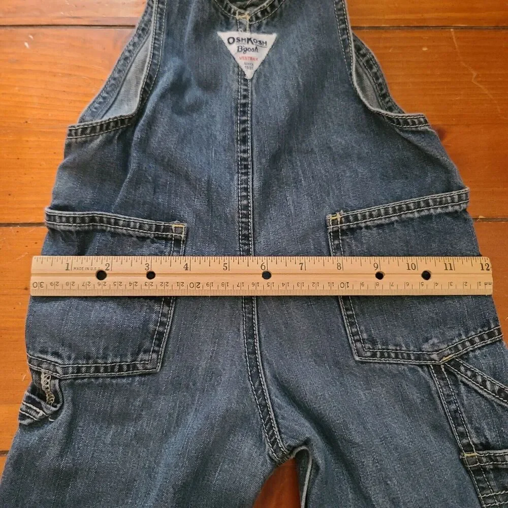OshKosh B'Gosh Vestbak Denim Carpenter Overalls 24M Blue USA Snap Vintage